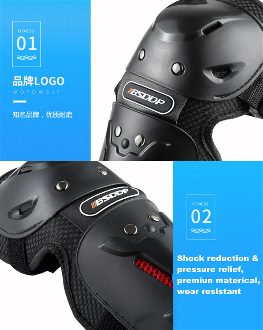 Non-slip 2PCS Knee Pad+2PCS Elbow Pad For Motocycle Bike W/Quick-release Straps