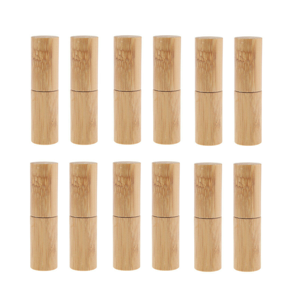 12Set Natural Bamboo Empty Makeup Essential Oil Roller Bottles Travel 5ml