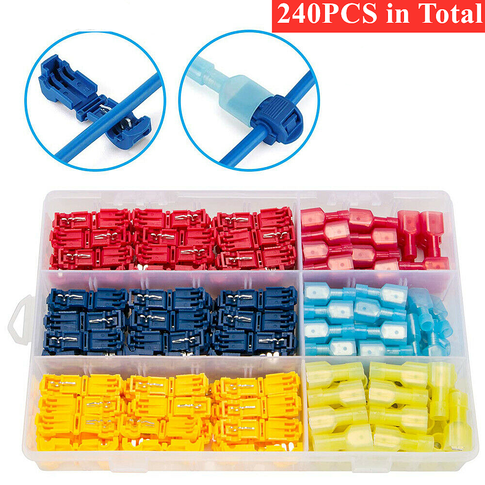 240Pcs 22-10 AWG Insulated T-Tap Quick Splice Combo Wire Terminal Connectors Kit