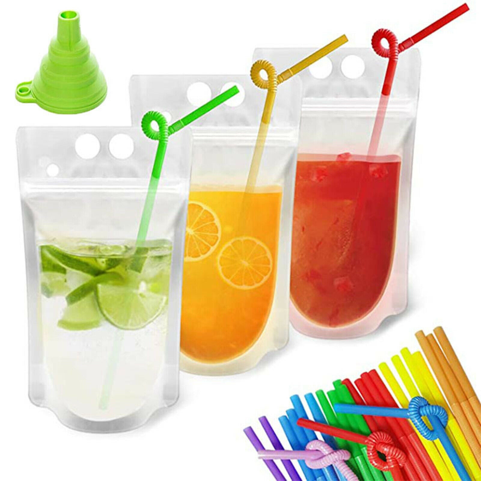 100 Pcs Stand Up Plastic Drink Pouches Smoothie Juice Bags for Beverage Wine