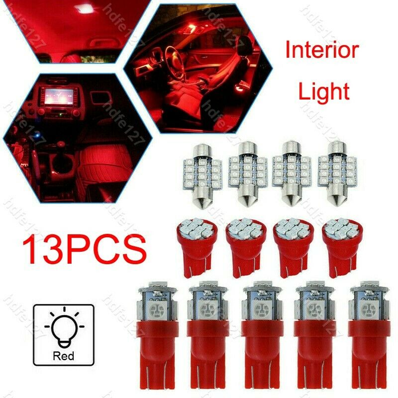 13x Red Cars LED Lights Interior Package Kit for Dome License Plate Lamp Bulbs