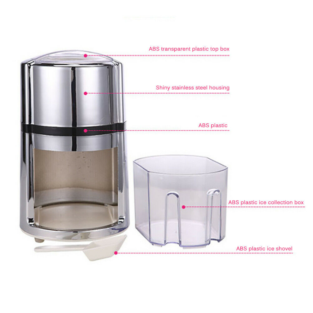 Portable Hand Crank Manual Ice Crusher Round Household Shaver Snow Cone Maker