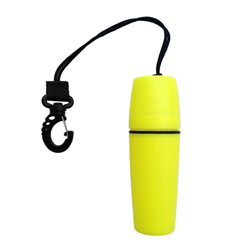 Waterproof container bottle with capsule shape and hook for diving surfing