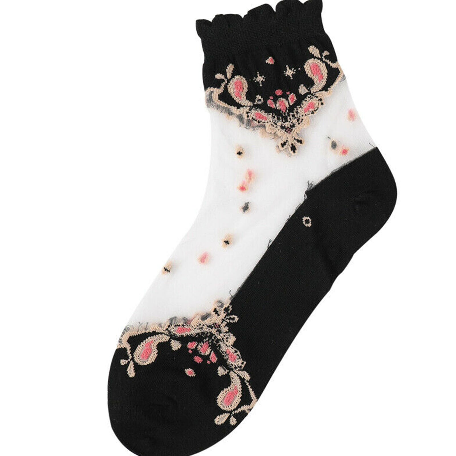 6 Pairs Ladies Floral Sheer Lace Ruffle Short Ankle Socks Lolita Cute Thin Socks