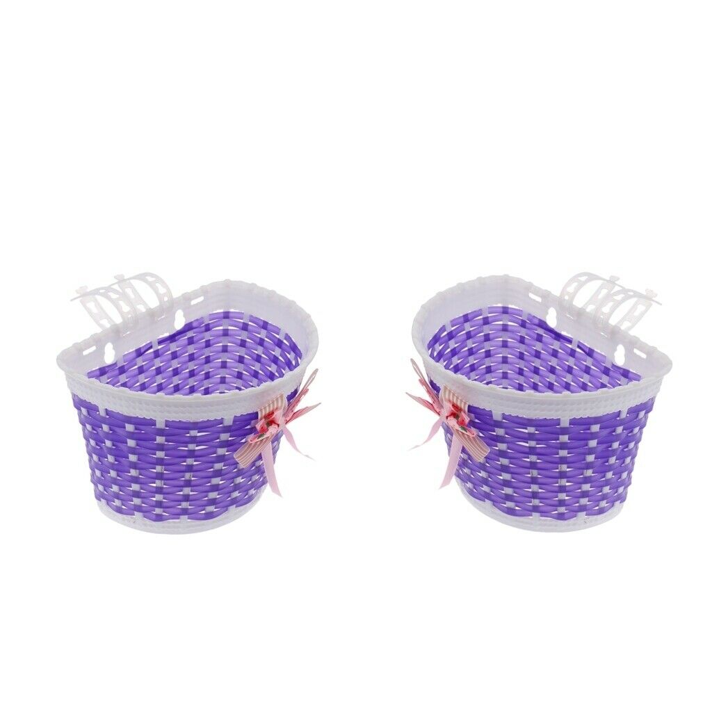 2Pcs Kids Purple Front Basket Girls Boys Tricycle Shopping Holder Detachable