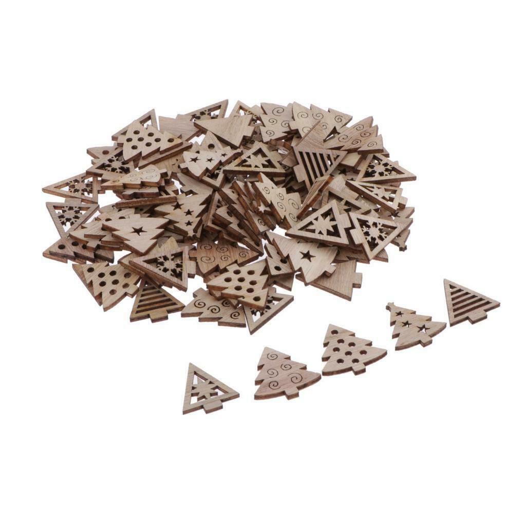 100 Pack Natural Wooden Embellishment Christmas Tree Wood Shapes Craft Pieces