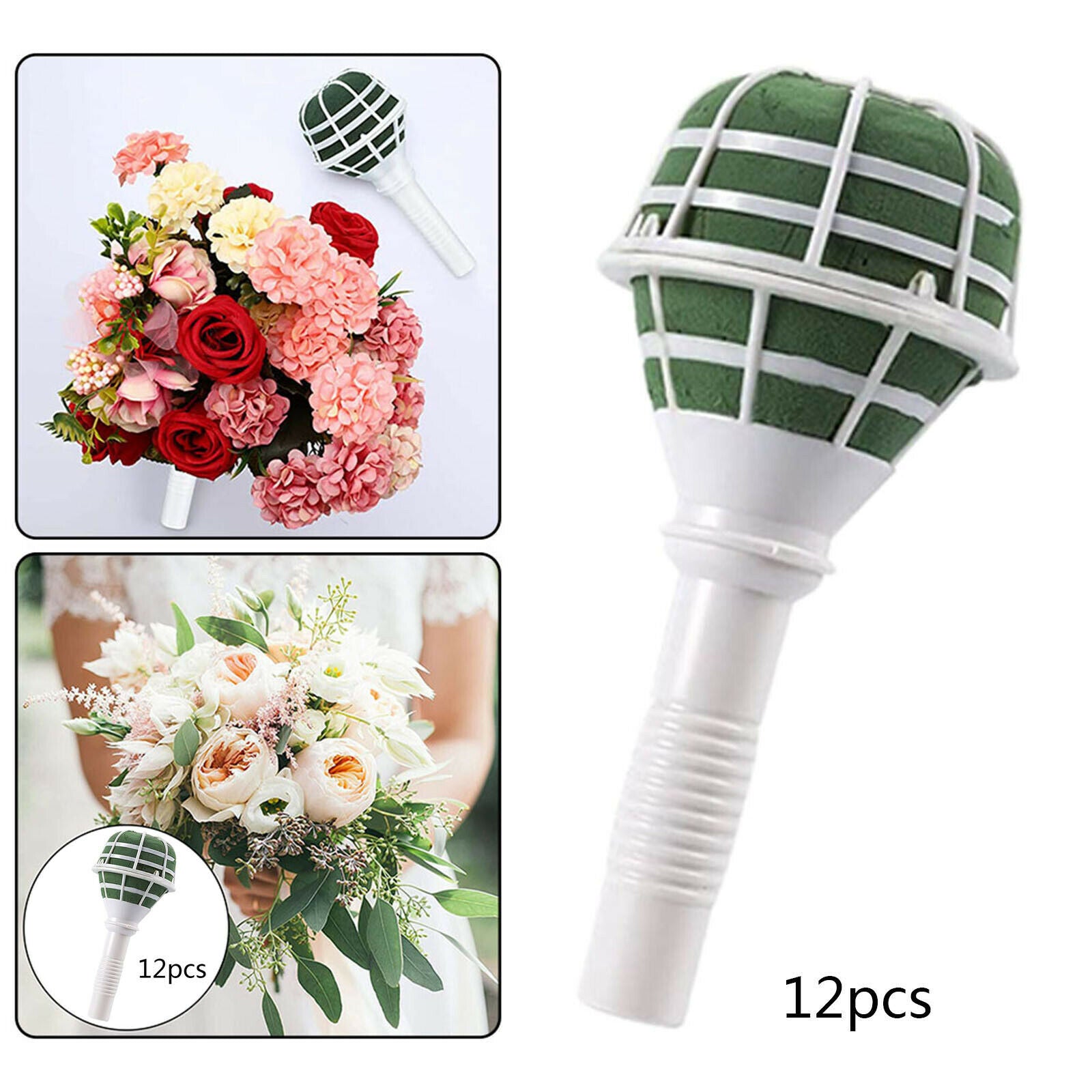 12pcs Bouquet Holder Wedding Bouquet Supplies Green Foam Handle Decorations