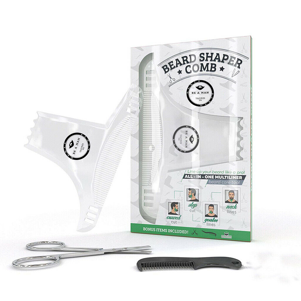 Clear Premium Portable Beard Shaping Template w/Beard Combs & Scissor Set
