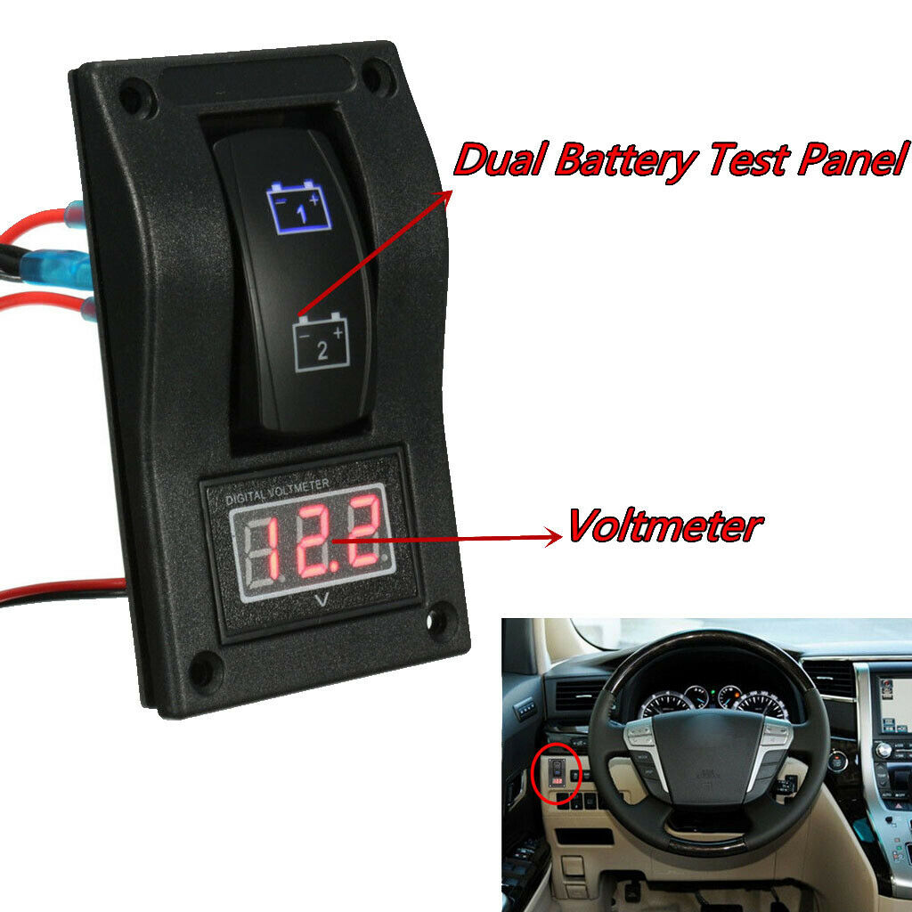 New Car Dual Battery Test Panel Rocker Switch LED Voltmeter
