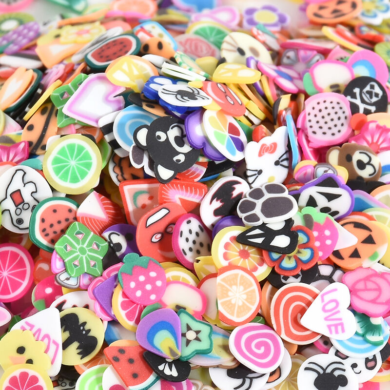 1000pcs DIY Mixed Theme Fimo Slice Clay Nail Art Tips Fruit Animals Decoration