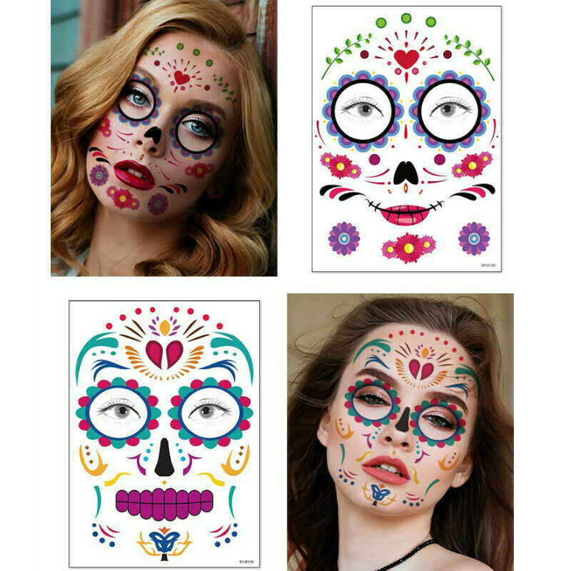 10 Sheets Halloween Temporary Face Tattoos Body Paste Transfer Stickers Party