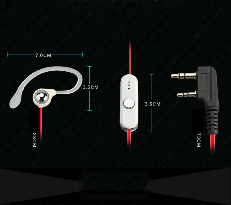 5x 2 Pin Earhook Earpiece Headset PTT Mic For Kenwood HYT BaoFeng Radio Red  AT2