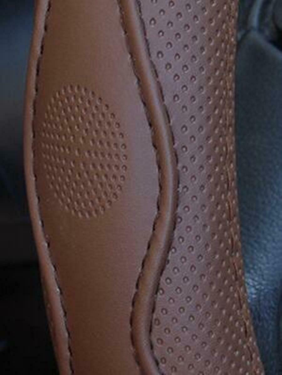 Brown PU Leather Car Steering Wheel Cover 38CM Universal Comfort Grip Anti-slip