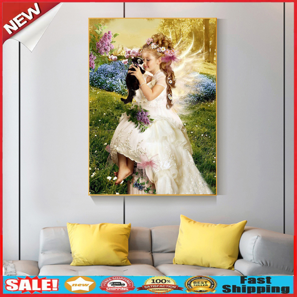Diamond Painting Cross Ctitch Angel Girl Cat Full Square Drill Embroidery @