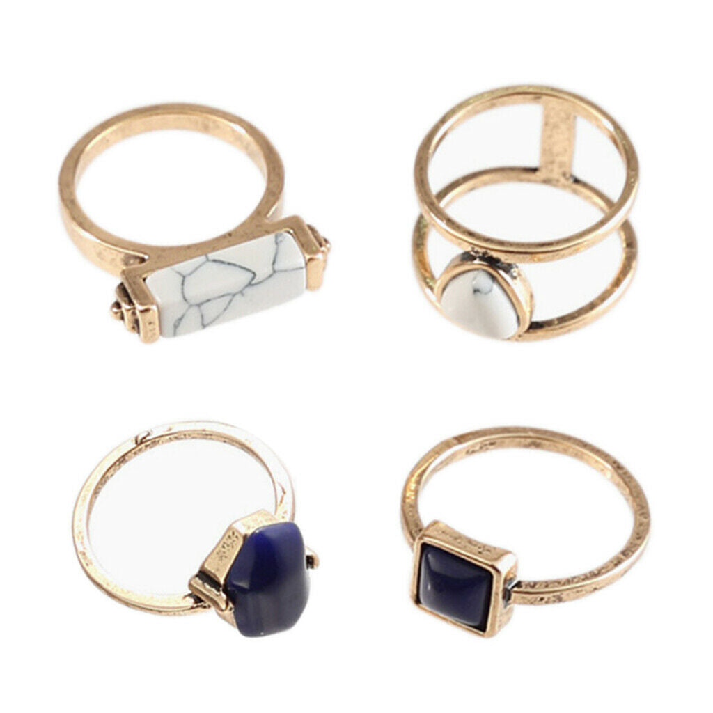4 Pack Fashion Bohemian Style Women Rings Set Howlite Finger Ring Jewelry