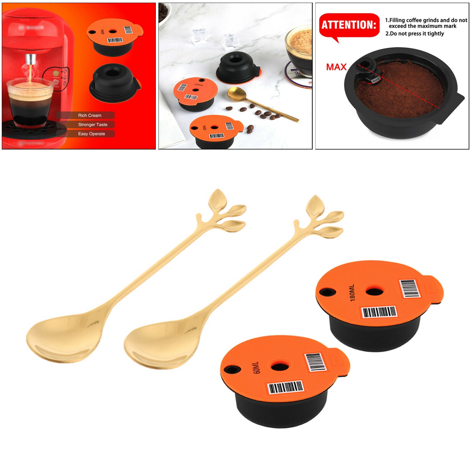 2 pieces Reusable PP Coffee Capsule Pod Slicone Lid with Spoon for
