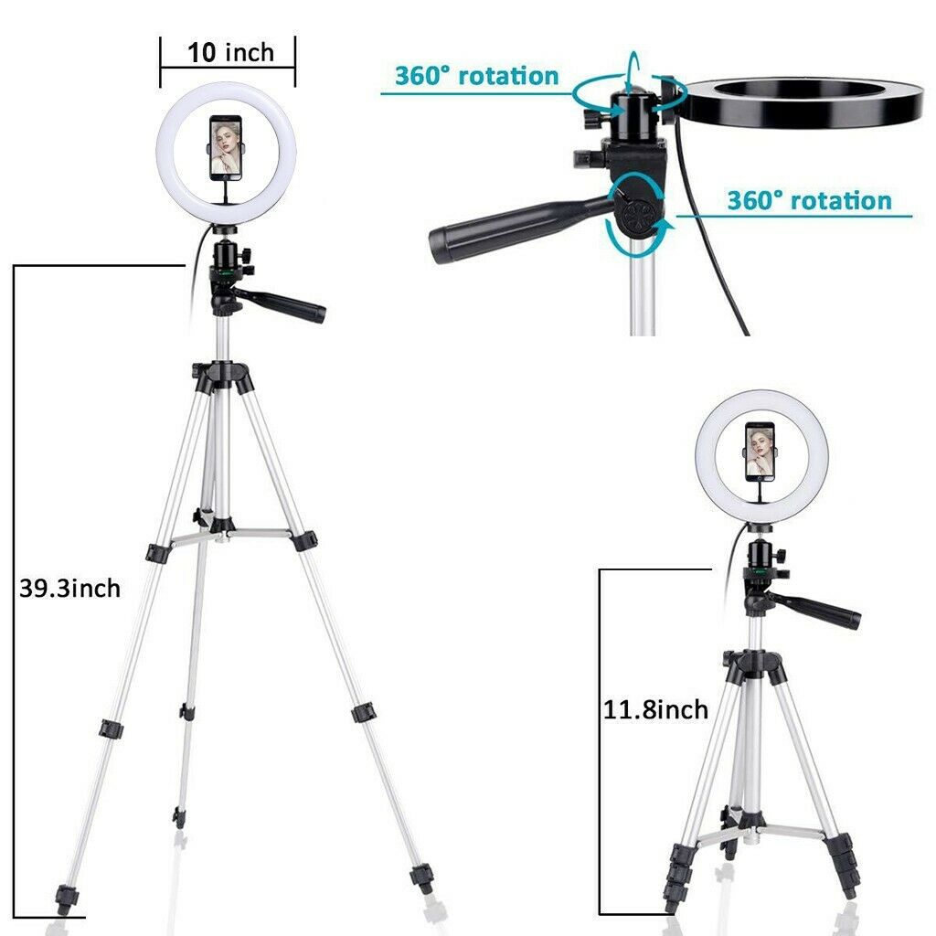 10IN LED SMD Ring Light Kit With Stand Dimmable 5500K For Camera Makeup Phone