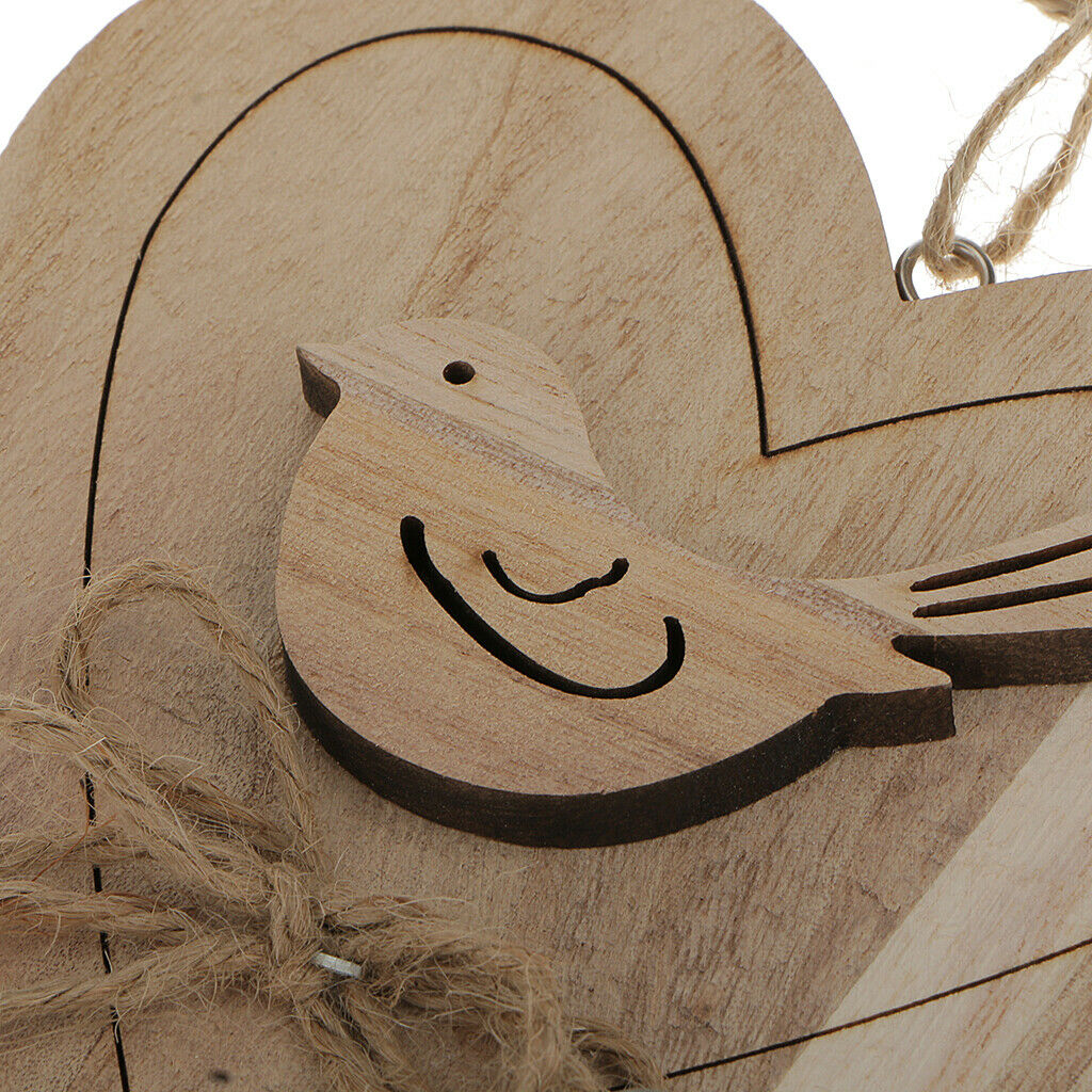 Love Heart Shape Country Cottage Home Wooden Hanging Love Bird Gifts 15x15cm