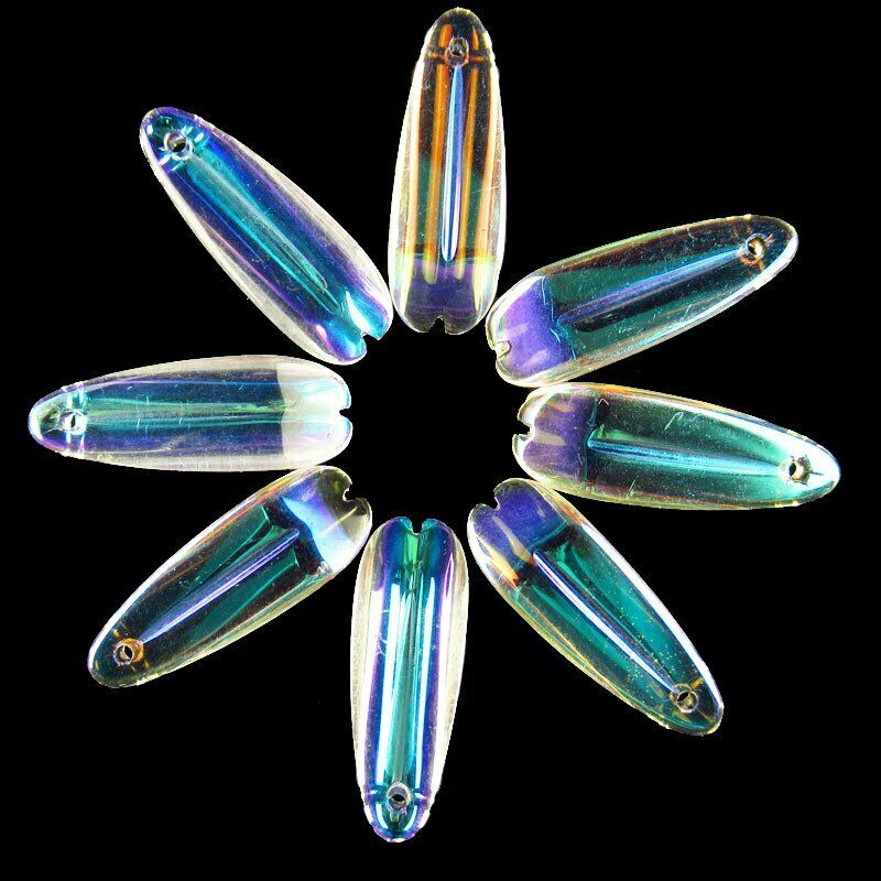 25Pcs 25x8x4mm Carved AB White Rainbow Titanium Crystal Leaf Pendant 28g A-250SJ