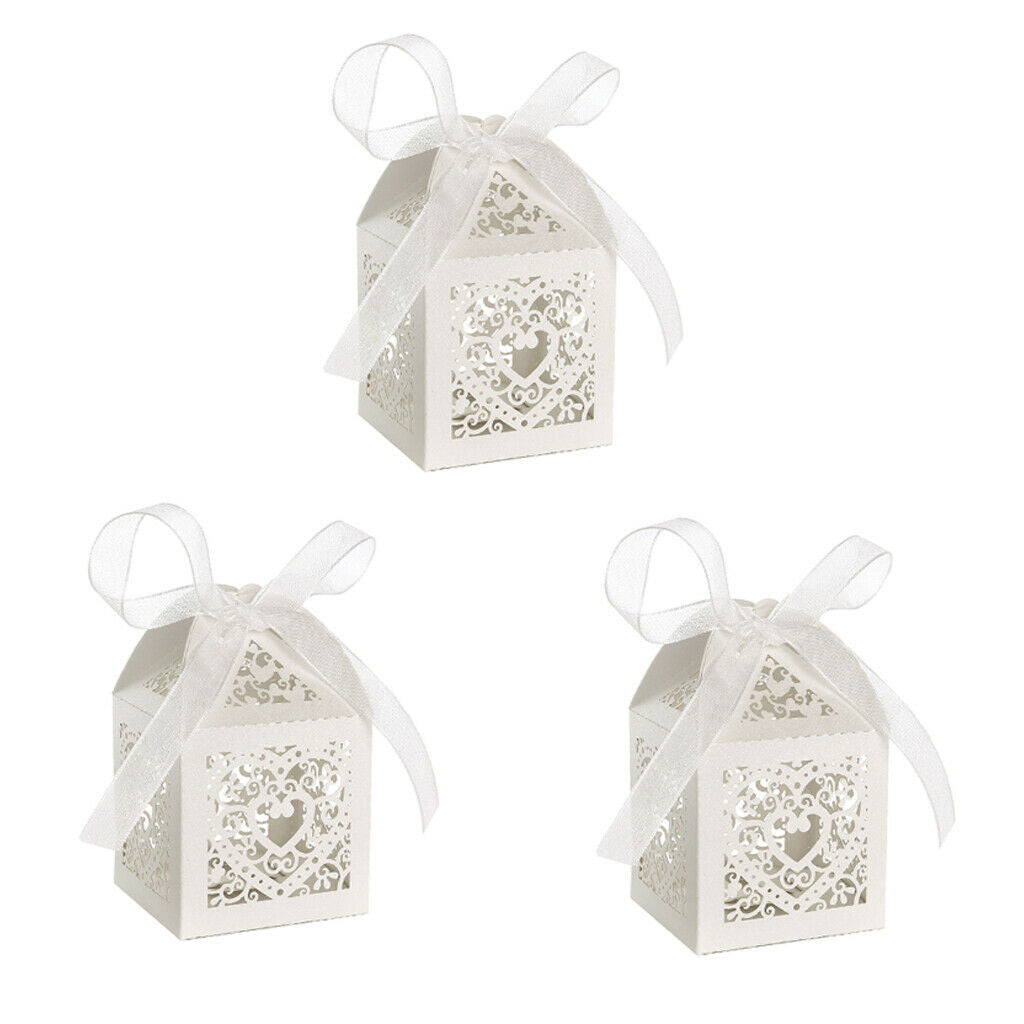 150pcs Romantic Hollowed Love Heart Paper Party Wedding Favor Ribbon Candy Boxes