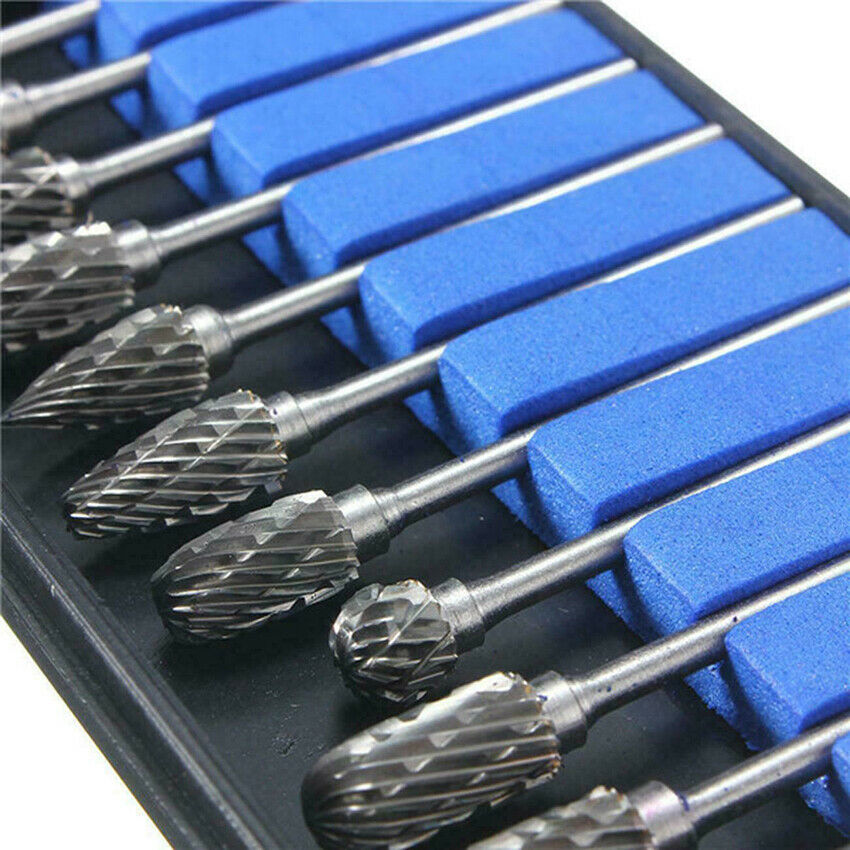 10Pcs/Set 1/8'' Shank Tungsten Carbide Metal Rotary Drill Bits Tool Cutter Files