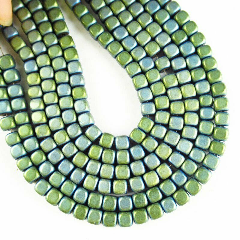 4x4x4mm Army Green Frosted Hematite Cube Loose Bead 15.5 inch 28g A-433TS