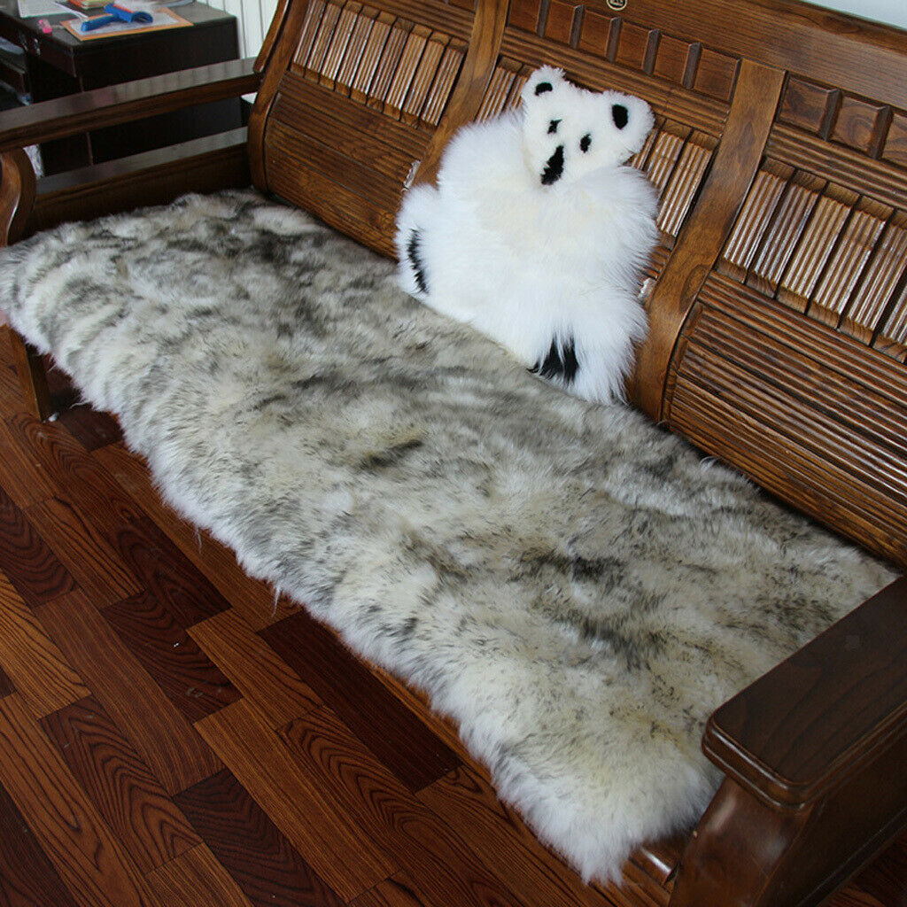 Shaggy Fluffy Area Rug Car Chair Sofa Seat Cushion Floor Mat  Gray+White