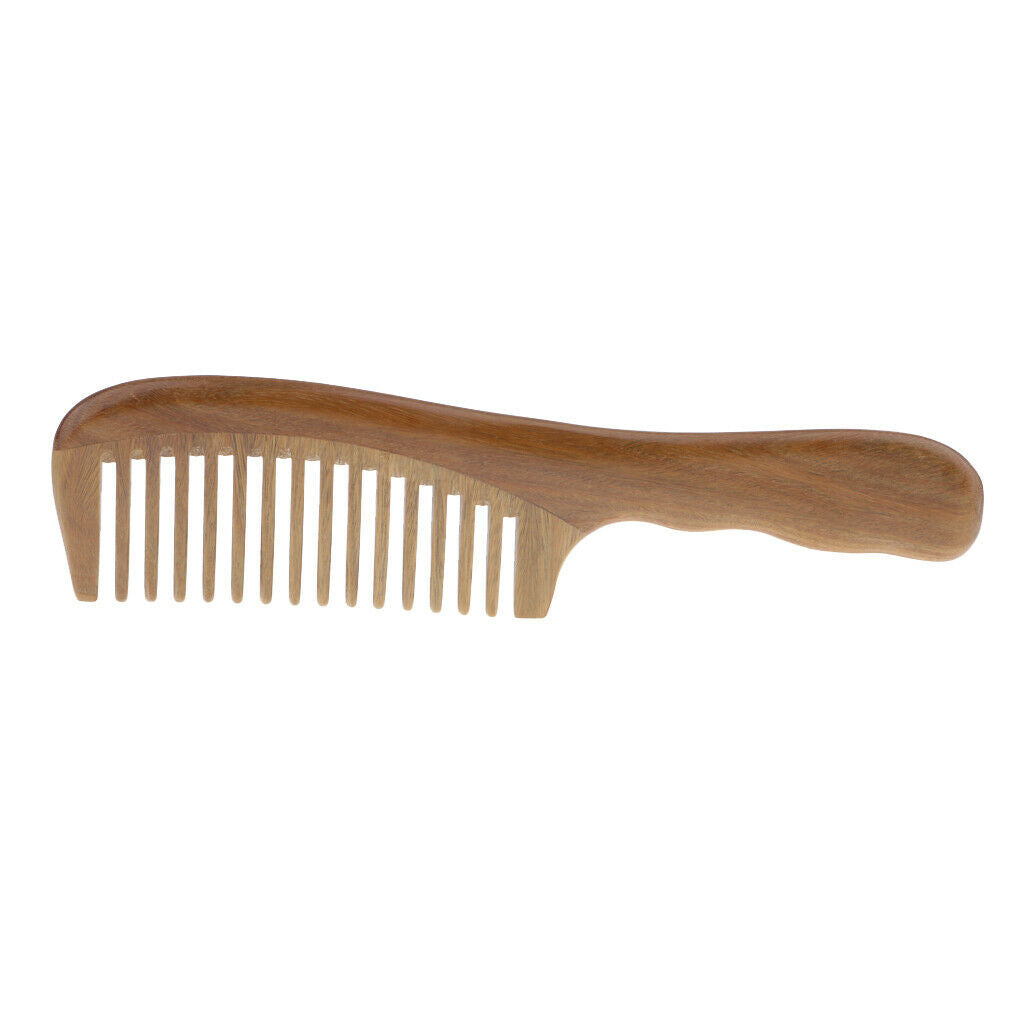 Natural wood hair comb, sandalwood, wide / fine comb, wave handle - wide