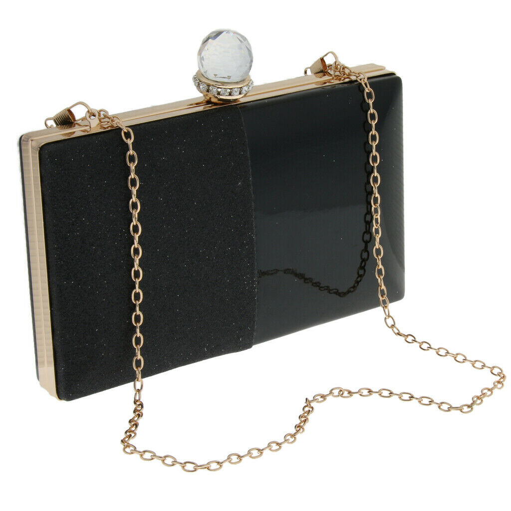 Women's Glitter Clutch Bag Evening Handbag Wedding Prom Party Purse Black