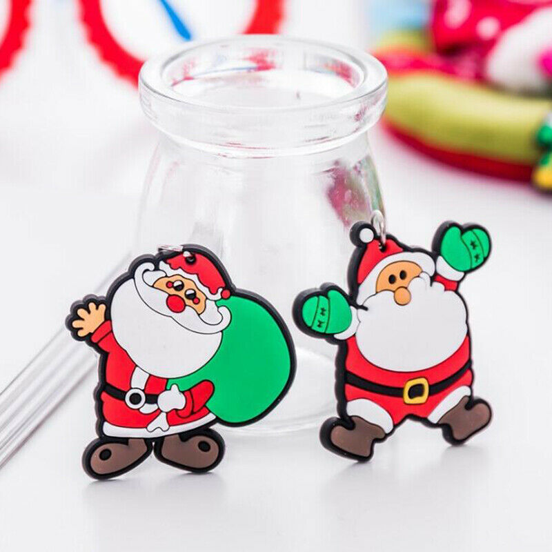6pcs Cartoon Cute Creative Santa Claus Keychain key Ring Christmas Gift Penda Pb