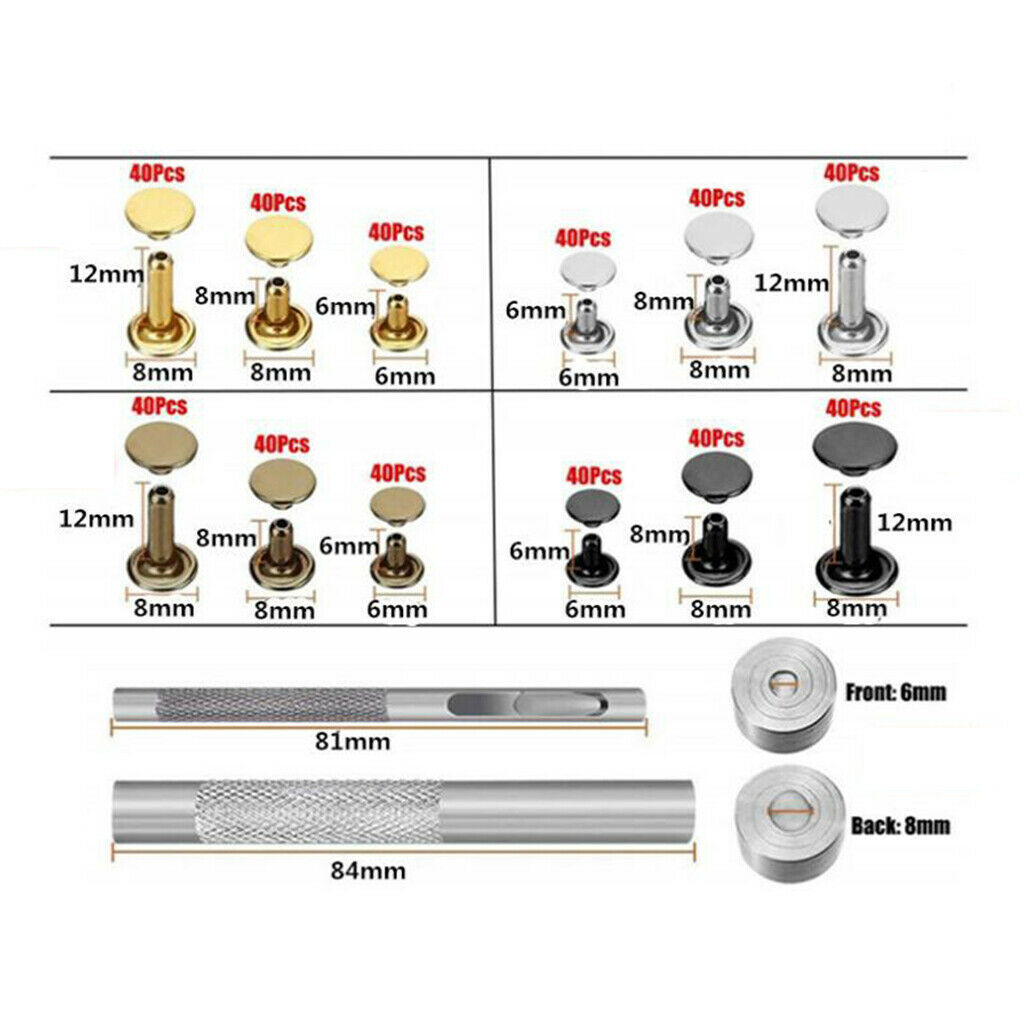 480x/Set Leather Rivets Double   Rivet Tubular Metal Studs with 3PCS Tools