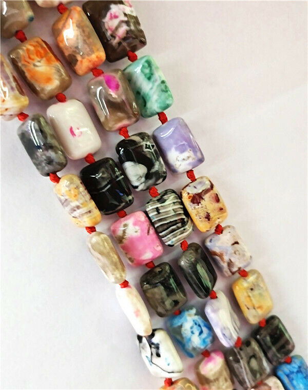 1 Strand 18x13x7mm Colorful Dream Fire Agate Rectangle Loose Beads 15.5" HH8486
