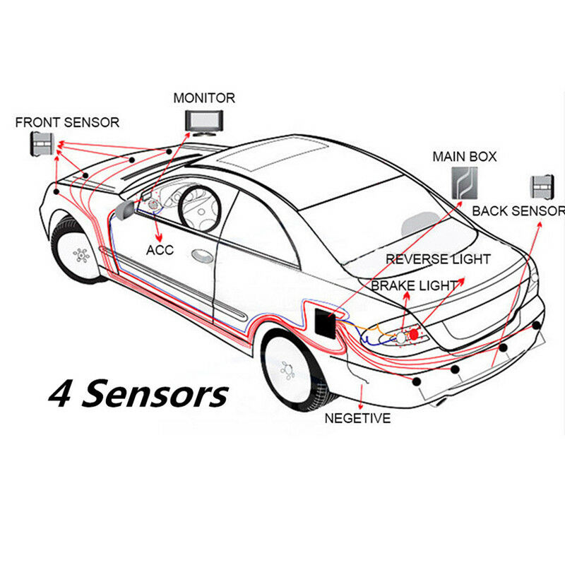 Visible Car Video Parking Reverse Backup Assistant Radar Alarm Set 4 Flat Sensor