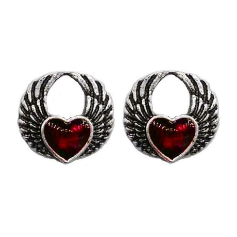 Retro Red Heart Wing Stud Earrings Gothic Red Blood Heart Earrings for Women