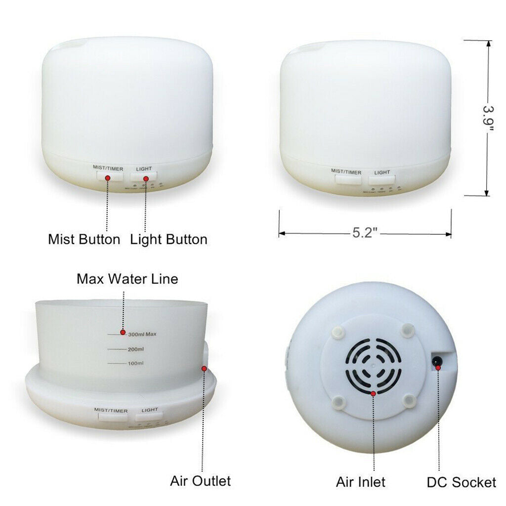 Oil Air Diffuser Ultrasonic Air Aromatherapy Humidifier LED Light Home Relax