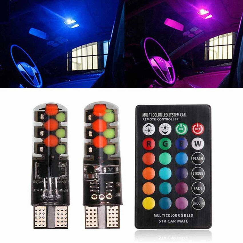 2pcs T10 RGB LED Bulbs 6SMD Remote Controller Flash/Strobe Wedge Light Bulbs