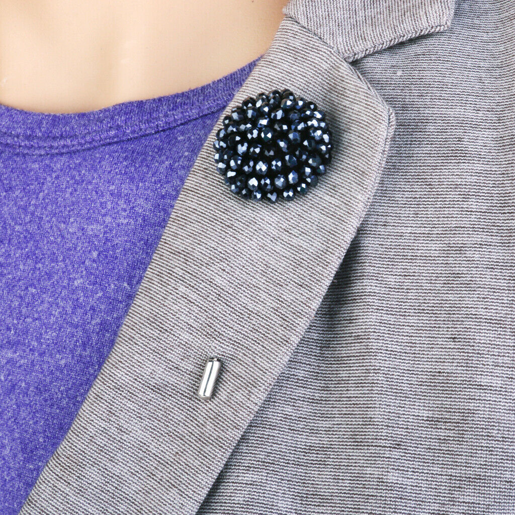 Handmade Crystal Round Spherical Stick Brooch Pin for Women Navy Blue