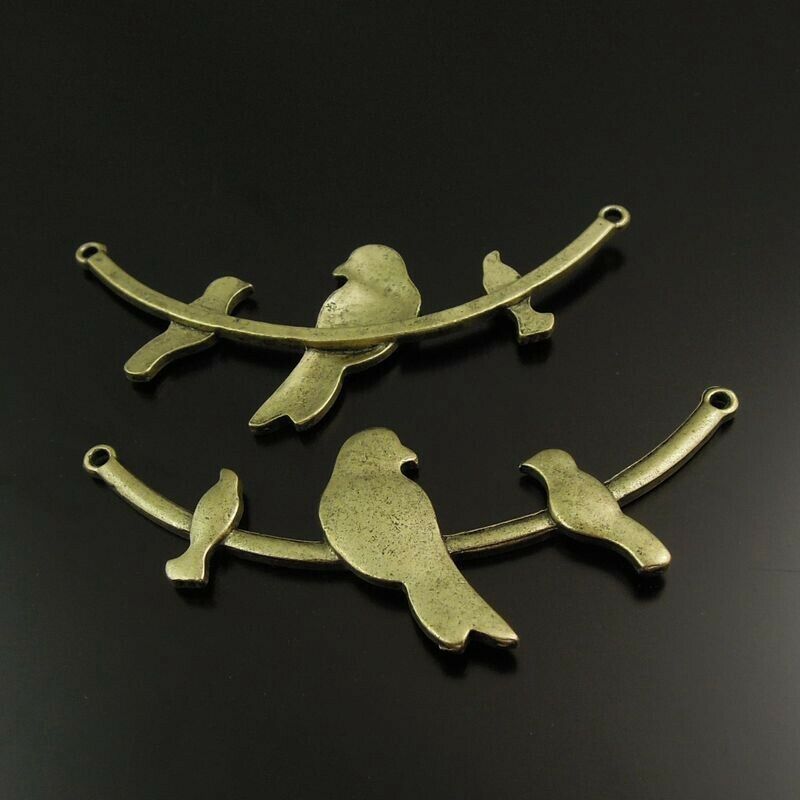 10pcs Antiqued Bronze Alloy Charm Birds On Tree Branch Pendant Connector 68*31mm