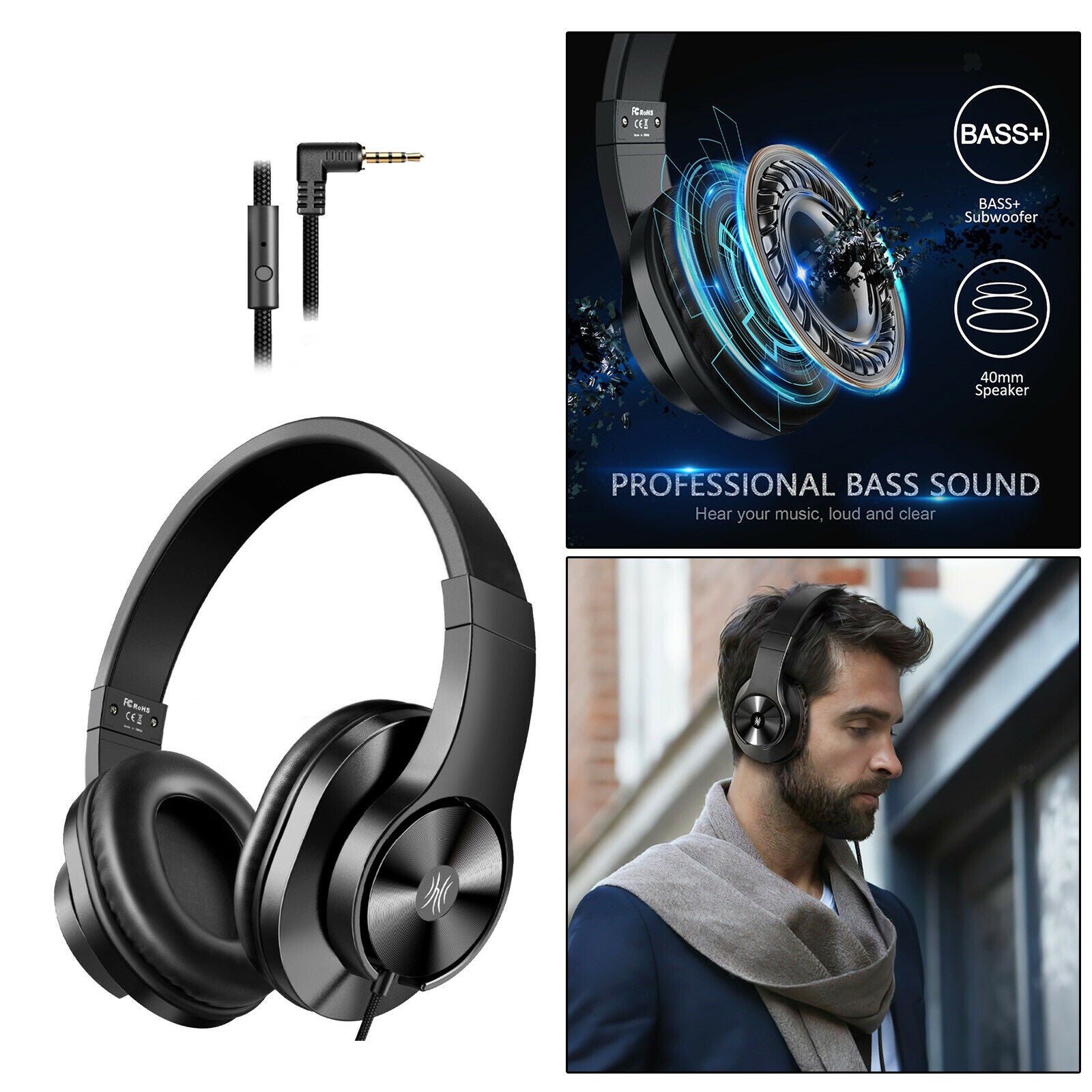 Wired 3.5mm Headphones with 40mm Drivers for Computer Guitar Amp Piano PC