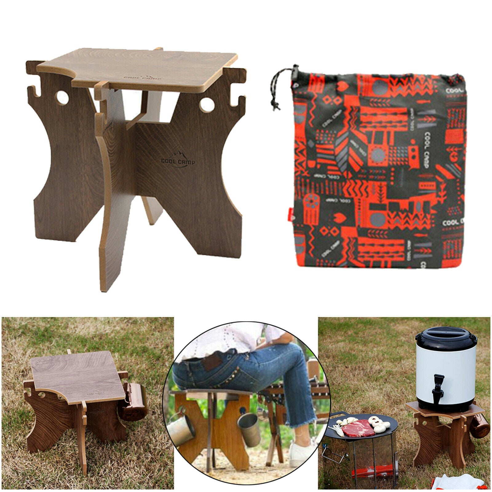 Camping Water Bucket Stand Beer Pail Holder Cooling Box Hiking Folding Stool