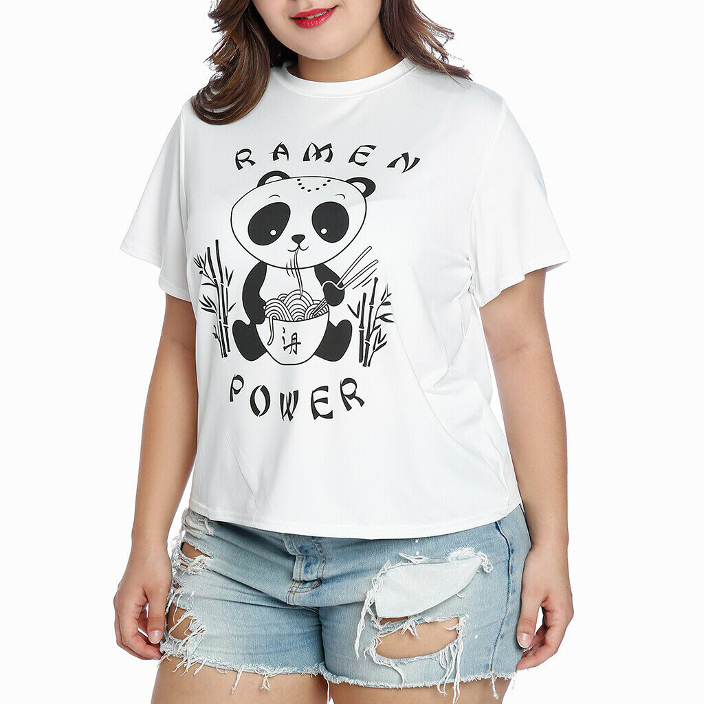 White Oversized T Shirt Panda Graphic Short Sleeve Summer Tops Loose Fit 2XL