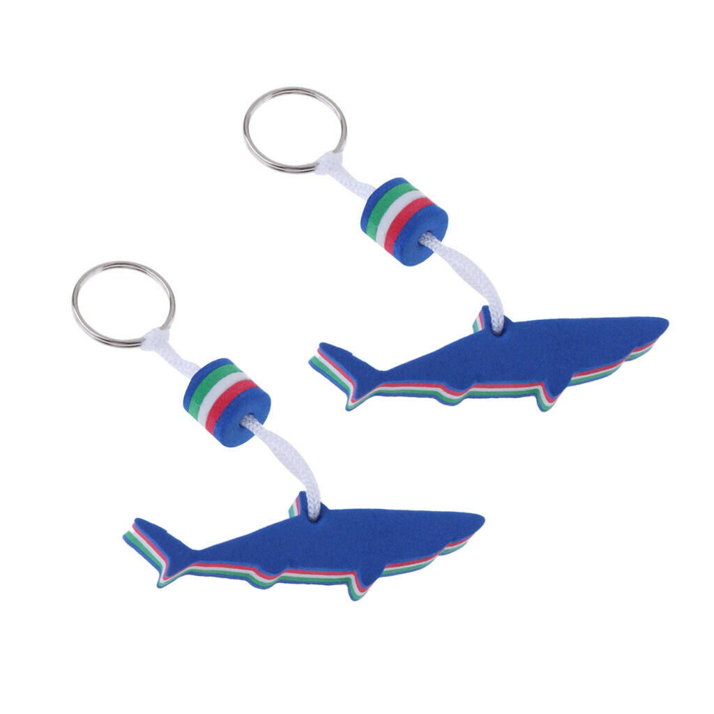 2Pcs Blue Shark EVA Foam Floating Keychain Water Beach Sports Keyring Holder