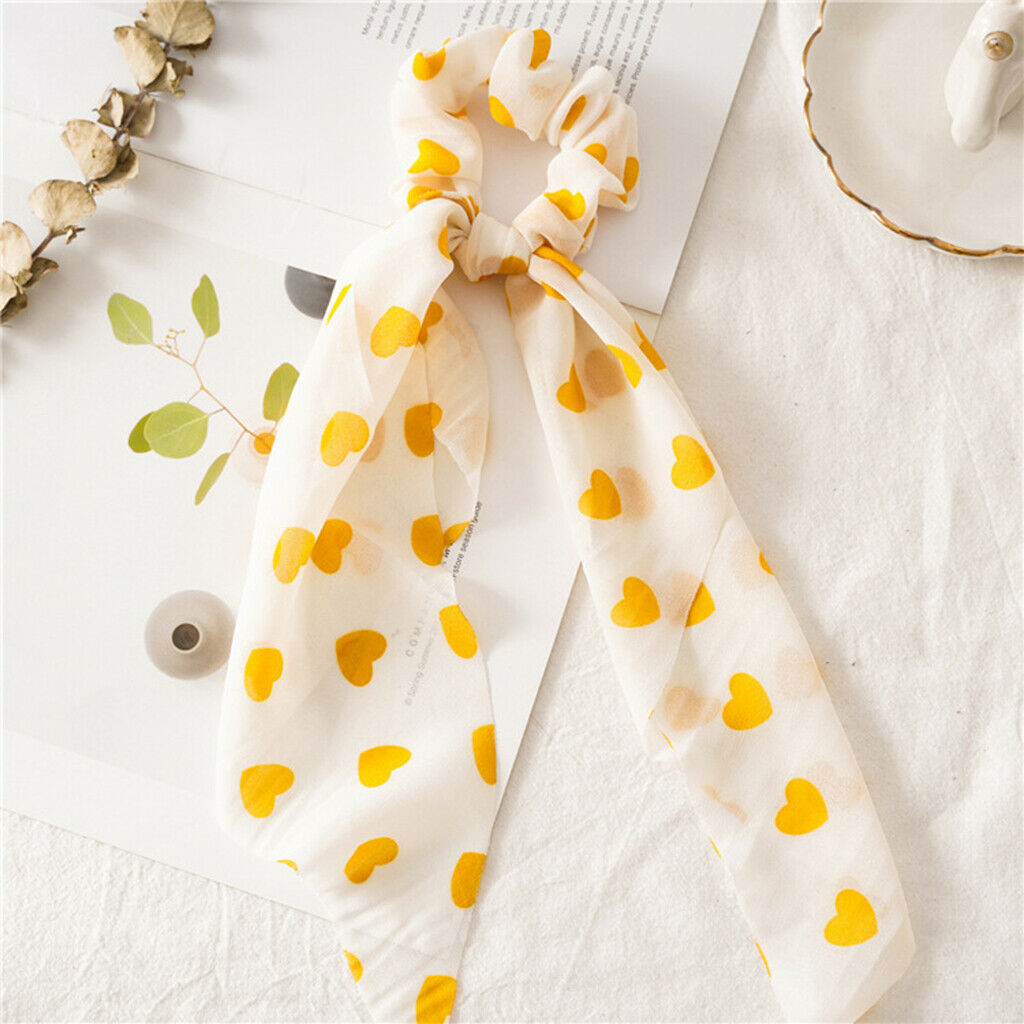 5x Hair Scrunchies Heart Print Wide Ribbon Elastic Hair Ties Updo Tool