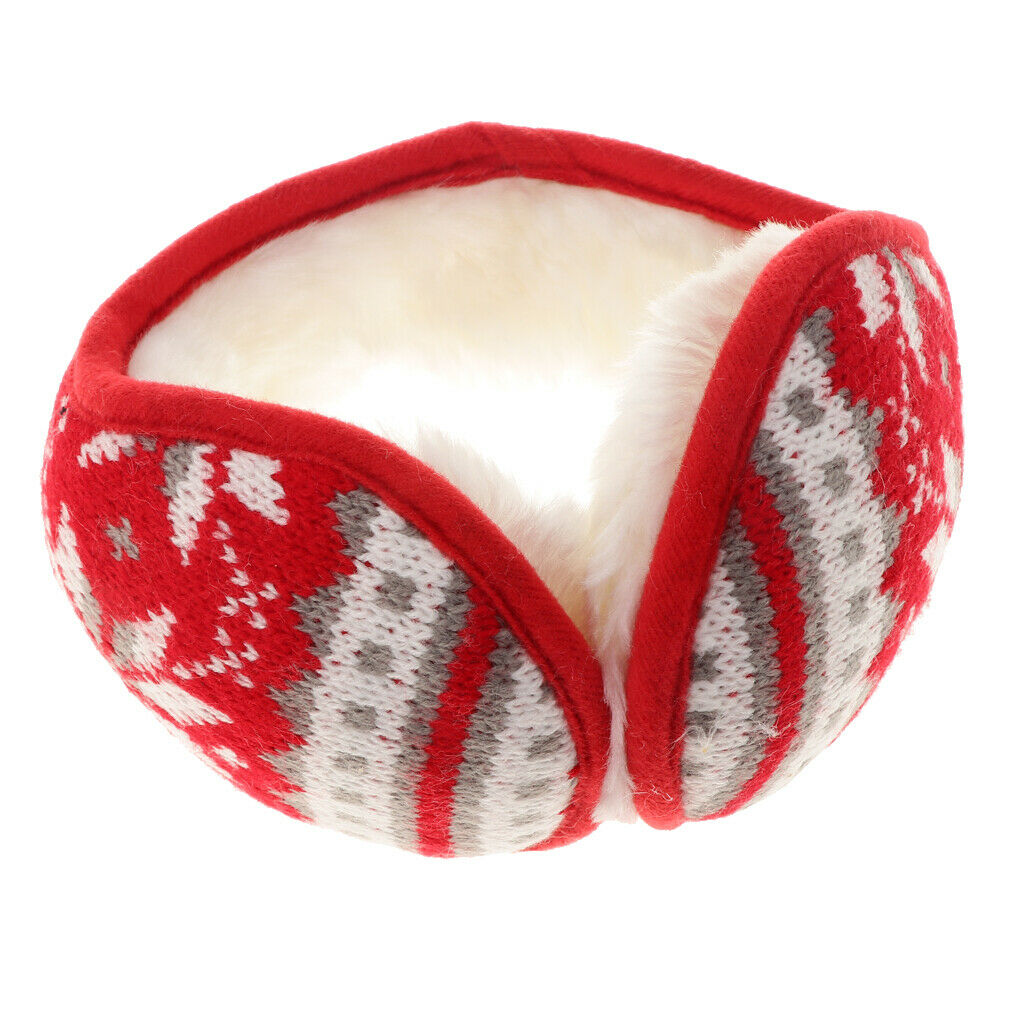 Knitted Foldable EarMuffs Fleece Lined Warm Winter Outdoor Ear Warmers Red
