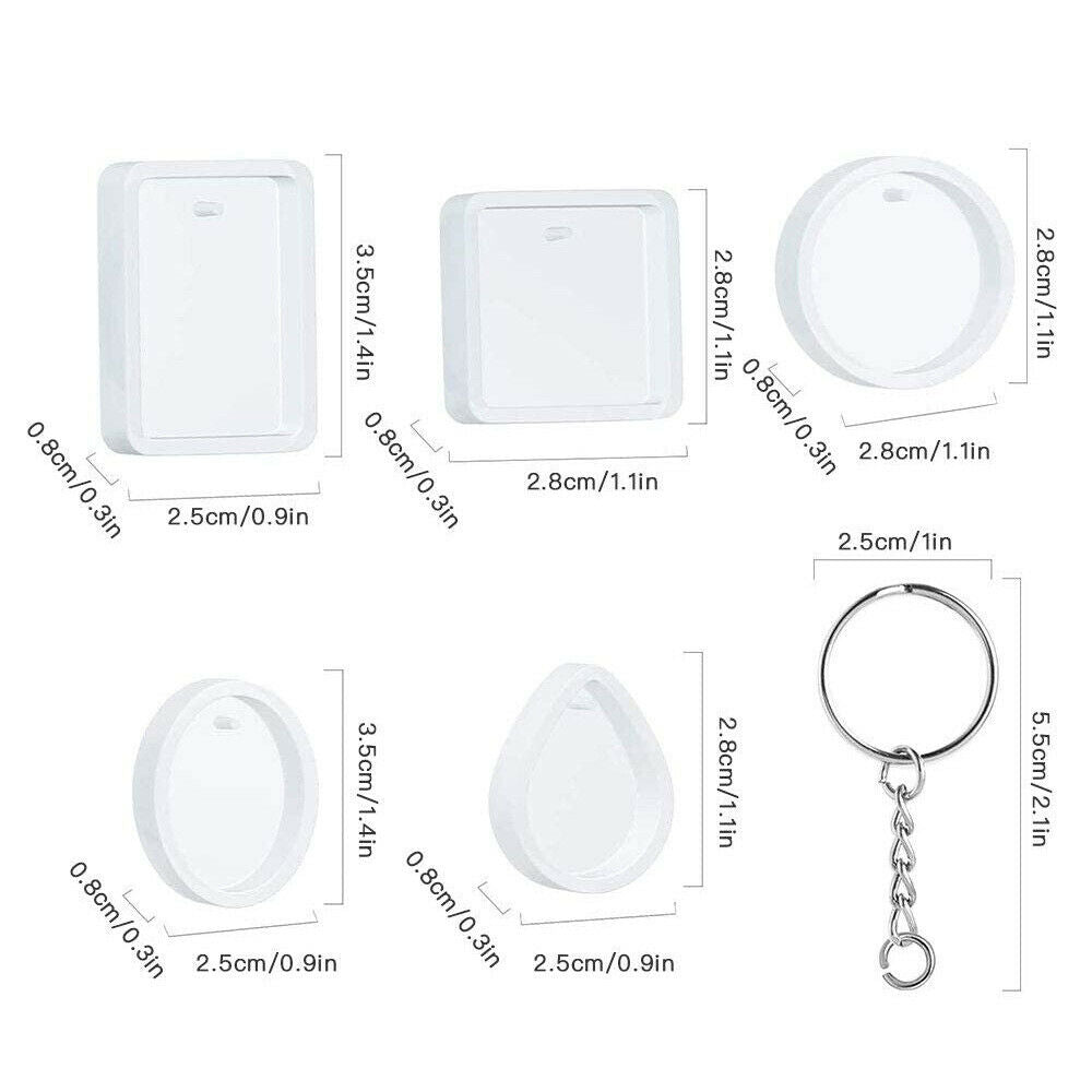 20Pcs/set Silicone Molds DIY Pendant Drop Round Square Epoxy Mold with Key Rings