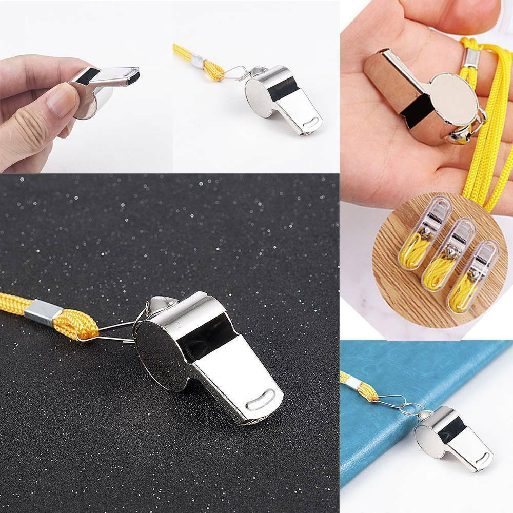 Stainless Steel Sport Game Referee Whistle Lanyard Emergency Loud Sound Outdoor.