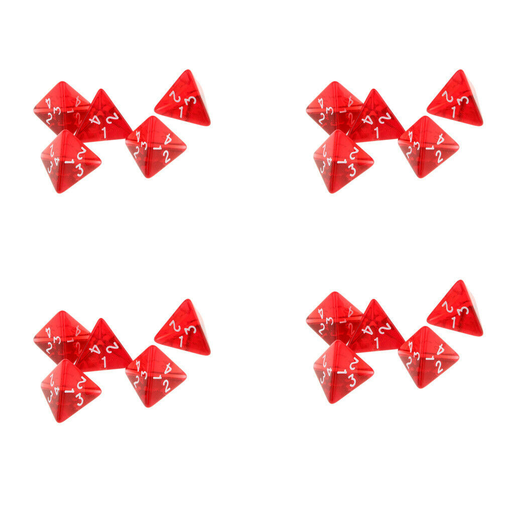20Pc Red Gem 4-Side Dices D4 Set for DND RPG Role Play Board Game Toys