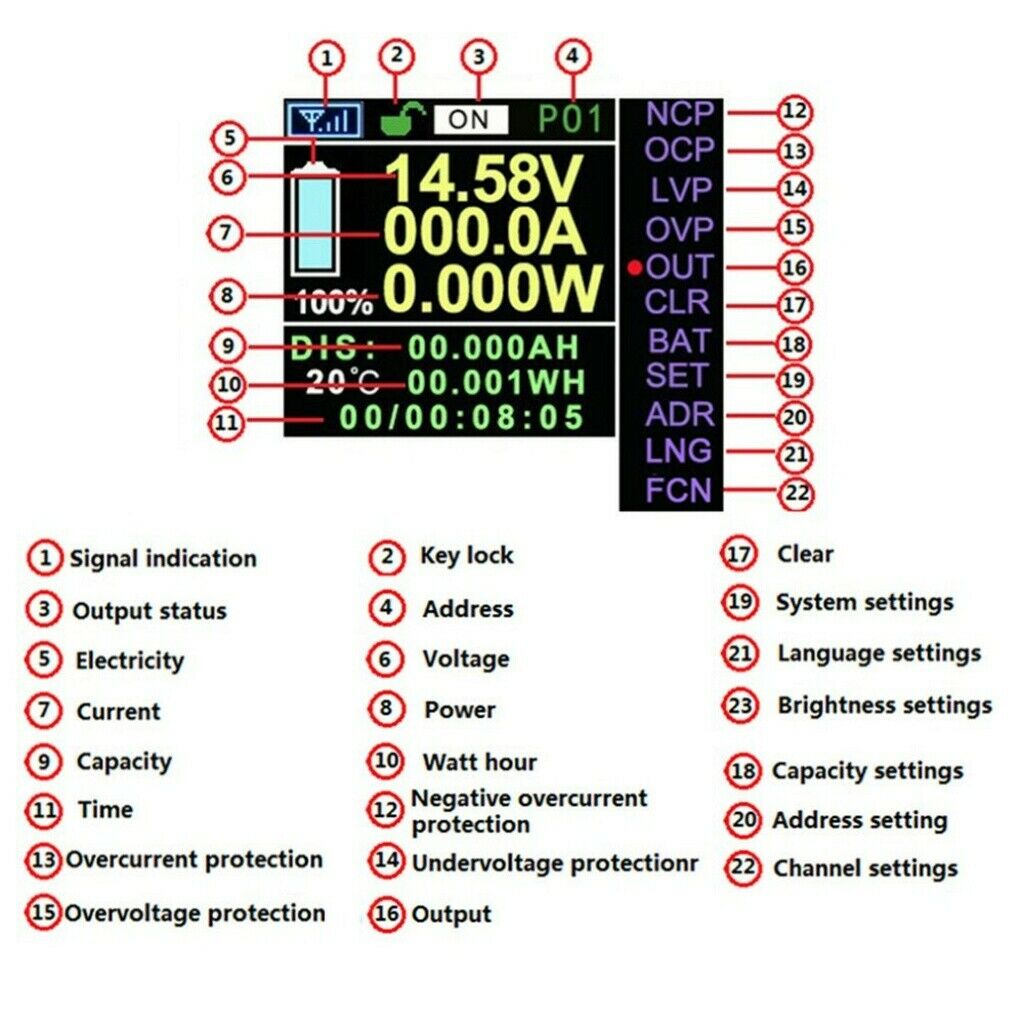 Vat1100 Car Battery Monitor Voltage Va Meter Watt Meter Coulomb 100V 100A