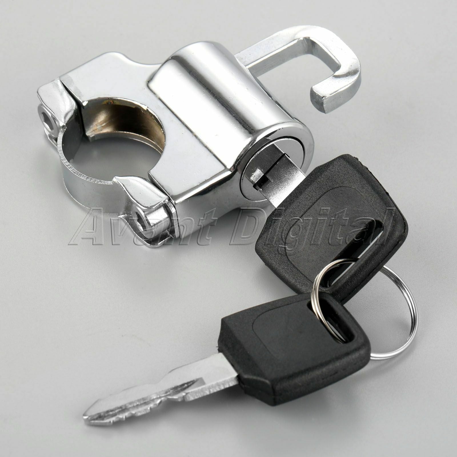 Motorcycle Motorbike Chrome Helmet Lock 2 Keys with 22mm Handlebar Hanger Hook