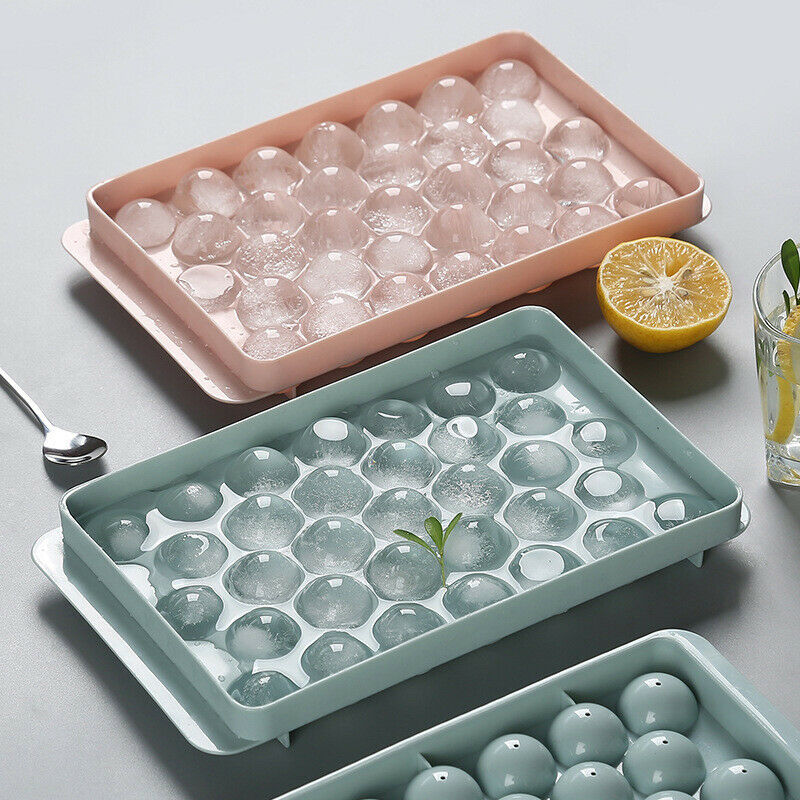 Round Ice Cube Tray with Lid Plastic Ice Cube Mold Refrigerator Spherical Ic KX